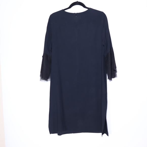 AKRIS PUNTO Embroidered Tulle Sleeve Shift Dress Black Knee Length Women's 12 - Picture 2 of 11